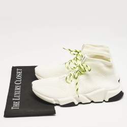 Balenciaga Off White Knit Fabric Speed Trainer Sneakers Size 40