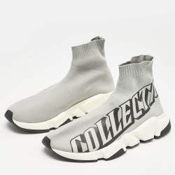 Balenciaga Grey Knit Fabric Speed Trainer Slip On Sneakers Size 40
