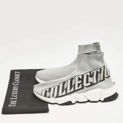 Balenciaga Grey Knit Fabric Speed Trainer Slip On Sneakers Size 40