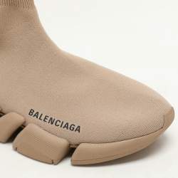 Balenciaga Beige Knit Fabric Speed Trainer High Top Sneakers Size 37