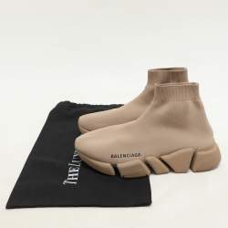 Balenciaga Beige Knit Fabric Speed Trainer High Top Sneakers Size 37