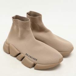 Balenciaga Beige Knit Fabric Speed Trainer High Top Sneakers Size 37