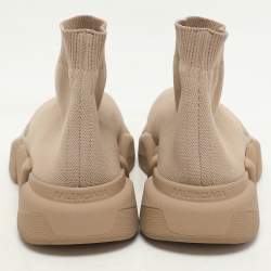 Balenciaga Beige Knit Fabric Speed Trainer High Top Sneakers Size 37