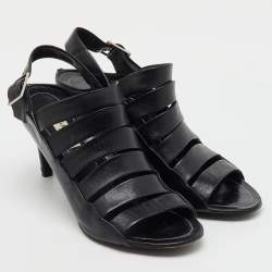 Balenciaga Black Leather Open Toe Strappy Slingback Sandals Size 39