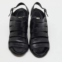 Balenciaga Black Leather Open Toe Strappy Slingback Sandals Size 39