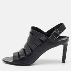 Balenciaga Black Leather Open Toe Strappy Slingback Sandals Size 39