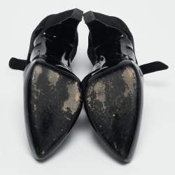 Balenciaga Black Patent Leather and Suede Cut Out Pumps Size 38.5