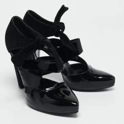 Balenciaga Black Patent Leather and Suede Cut Out Pumps Size 38.5
