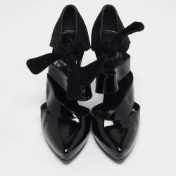 Balenciaga Black Patent Leather and Suede Cut Out Pumps Size 38.5