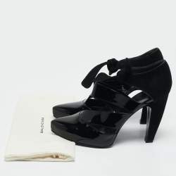 Balenciaga Black Patent Leather and Suede Cut Out Pumps Size 38.5