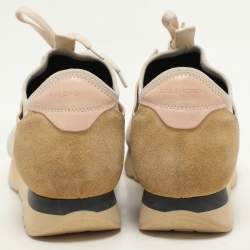Pre Owned Balenciaga Pink/Beige Neoprene And Leather Race Runner Sneakers Size 39
