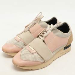 Pre Owned Balenciaga Pink/Beige Neoprene And Leather Race Runner Sneakers Size 39