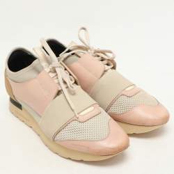 Pre Owned Balenciaga Pink/Beige Neoprene And Leather Race Runner Sneakers Size 39