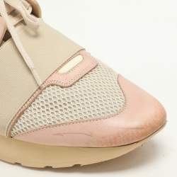 Pre Owned Balenciaga Pink/Beige Neoprene And Leather Race Runner Sneakers Size 39
