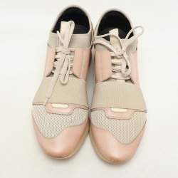 Pre Owned Balenciaga Pink/Beige Neoprene And Leather Race Runner Sneakers Size 39