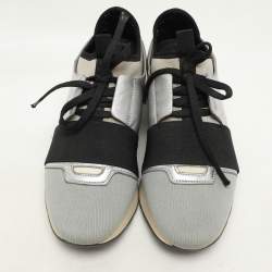 Balenciaga Silver Leather and Knit Fabric Race Runner Low Top Sneakers Size 39