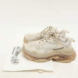Balenciaga Beige Nubuck and Mesh Triple S Sneakers Size 37