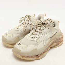 Balenciaga Beige Nubuck and Mesh Triple S Sneakers Size 37