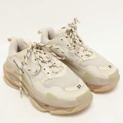 Balenciaga Beige Nubuck and Mesh Triple S Sneakers Size 37