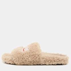 Balenciaga Beige Faux Fur Fury Slide Sandals Size 37