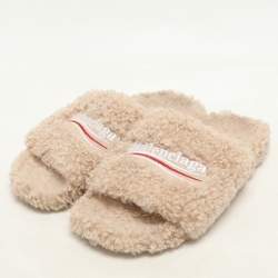 Balenciaga Beige Faux Fur Fury Slide Sandals Size 37