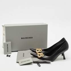 مملوكة مسبقًا Balenciaga Black Leather Knife BB Pointed Toe Pumps Size 36