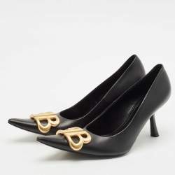 مملوكة مسبقًا Balenciaga Black Leather Knife BB Pointed Toe Pumps Size 36
