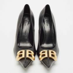 مملوكة مسبقًا Balenciaga Black Leather Knife BB Pointed Toe Pumps Size 36