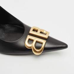 مملوكة مسبقًا Balenciaga Black Leather Knife BB Pointed Toe Pumps Size 36