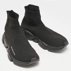 Pre Owned Balenciaga Black Knit Fabric Speed Trainer Sneakers Size 39
