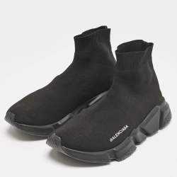Pre Owned Balenciaga Black Knit Fabric Speed Trainer Sneakers Size 39