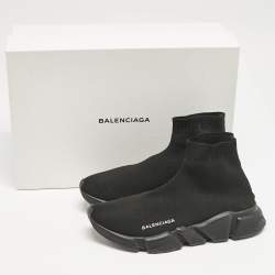 Pre Owned Balenciaga Black Knit Fabric Speed Trainer Sneakers Size 39
