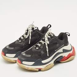Balenciaga Black Leather and Mesh Triple S Sneakers Size 35