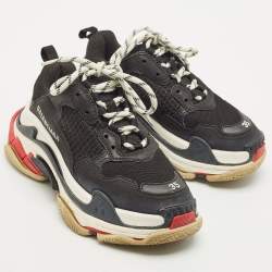 Balenciaga Black Leather and Mesh Triple S Sneakers Size 35