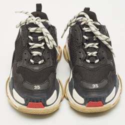 Balenciaga Black Leather and Mesh Triple S Sneakers Size 35
