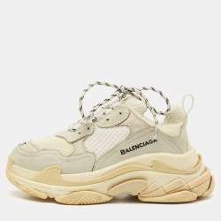 Balenciaga Beige Nubuck Leather and Mesh Triple S Sneakers Size 37