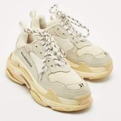 Balenciaga Beige Nubuck Leather and Mesh Triple S Sneakers Size 37