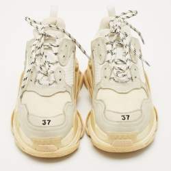 Balenciaga Beige Nubuck Leather and Mesh Triple S Sneakers Size 37