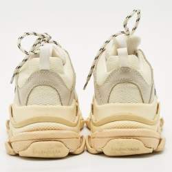 Balenciaga Beige Nubuck Leather and Mesh Triple S Sneakers Size 37