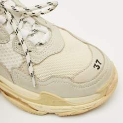 Balenciaga Beige Nubuck Leather and Mesh Triple S Sneakers Size 37