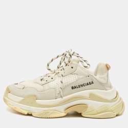 Pre Owned Balenciaga Grey Mesh and Nubuck Leather Triple S Clear Low Top Sneakers Size 37