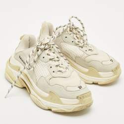 Pre Owned Balenciaga Grey Mesh and Nubuck Leather Triple S Clear Low Top Sneakers Size 37