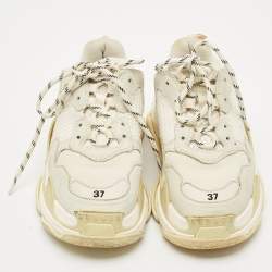 Pre Owned Balenciaga Grey Mesh and Nubuck Leather Triple S Clear Low Top Sneakers Size 37