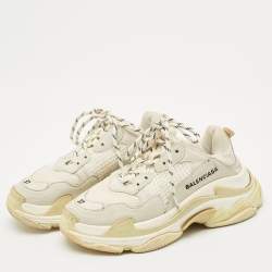 Pre Owned Balenciaga Grey Mesh and Nubuck Leather Triple S Clear Low Top Sneakers Size 37