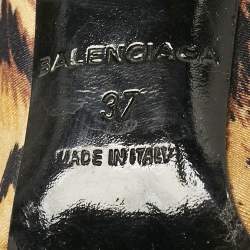 Balenciaga Brown/Black Animal Print Stretch Fabric Knife Ankle Length Boots Size 37