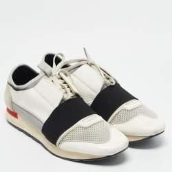 Balenciaga White Mesh and Leather Race Runner Sneakers Size 41