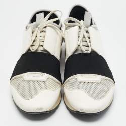 Balenciaga White Mesh and Leather Race Runner Sneakers Size 41