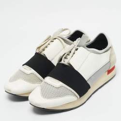 Balenciaga White Mesh and Leather Race Runner Sneakers Size 41