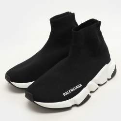 Pre Owned Balenciaga Black Knit Fabric Speed High Top Sneakers Size 36