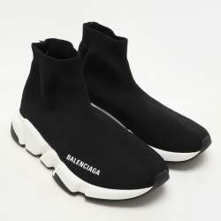Pre Owned Balenciaga Black Knit Fabric Speed High Top Sneakers Size 36